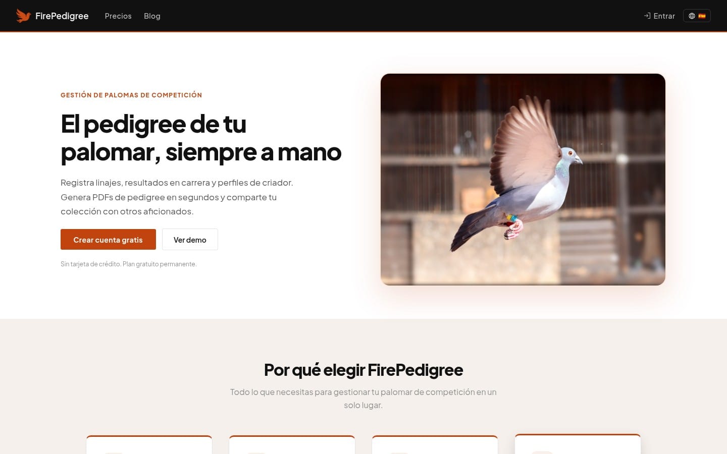 Captura de la web de FirePedigree