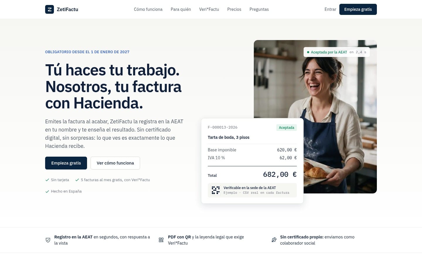 Captura de la web de ZetiFactu, facturación electrónica para autónomos y pymes